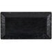 A black rectangular melamine platter with a raised rim.