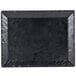 A black rectangular melamine platter with a raised rim.