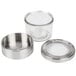 A Cal-Mil glass jar with a stainless steel hinged lid.
