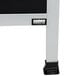 An Aarco aluminum A-frame sign board with black marker boards on black and silver legs.