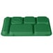 A green plastic tray with six compartments.