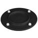 A black round Elite Global Solutions melamine plate on a pedestal.