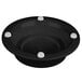 A black bowl on a black melamine pedestal with white buttons.