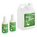 A white jug and two white bottles with green labels for Noble Chemical Step and Shine floor cleaner.