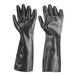 A pair of long black PVC gloves with a cotton lining.