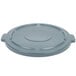 A Rubbermaid grey plastic container with a grey plastic lid with handles.