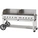 A large stainless steel Crown Verity outdoor grill with two burners.