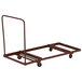 A brown metal National Public Seating rectangular folding table dolly with wheels.