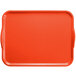 A red rectangular Cambro tray with handles.