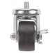 A black metal and plastic stem caster wheel with a metal nut on top.
