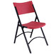National Public Seating 640 Black Metal Folding Chair with Red Blow Molded Plastic Back and Seat