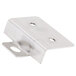 A stainless steel metal plate with two holes.