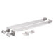 A pair of stainless steel brackets with screws.