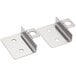 A pair of stainless steel brackets with holes.