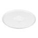 A round white can cover with a slightly raised center.
