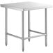 A white rectangular stainless steel work table with metal legs.