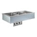 A Delfield stainless steel drop-in hot food well with three compartments.