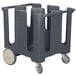 A grey plastic Cambro dish dolly with four columns.