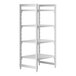 A white plastic Cambro shelving unit with four white vented shelves.
