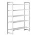 A white Cambro Camshelving® Premium shelving unit with 5 vented shelves.