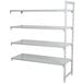 A white metal shelf with vented shelves.