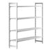 A white metal Cambro Camshelving® Premium shelving unit with four shelves.