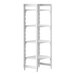 A white plastic Cambro Camshelving unit with four shelves.