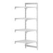A white Cambro Camshelving Premium add on unit with four shelves.