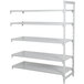 A white Cambro Camshelving Premium add on unit with 5 shelves.