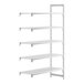 A white plastic Cambro Camshelving® Premium add on unit with 4 vented shelves.