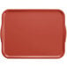 A red rectangular Cambro Camtray with handles and a white border.