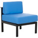 A blue BFM Seating outdoor chair with a black cushion on a white background.