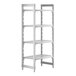 A white plastic Cambro Camshelving® Premium shelving unit with 4 vented shelves.