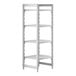 A white plastic Cambro Camshelving Premium unit with 4 shelves.