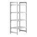 A white plastic Cambro Premium shelving unit with four vented shelves.