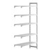 A white plastic Cambro Camshelving Premium add on unit with 4 vented shelves.