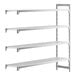 A white Cambro Camshelving Premium add on unit with four shelves.