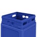 A blue plastic Commercial Zone waste container with a lid.