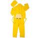 A yellow Cordova StormFront rainsuit with a hat and gloves.