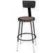 A black National Public Seating lab stool with a brown hardboard seat and back.