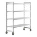 A white plastic Cambro Camshelving® Premium mobile shelving unit.