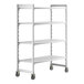 A white Cambro Camshelving Premium mobile shelving unit with vented shelves.
