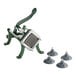 A green and silver French fry cutter with a lever handle and four separate gray suction feet.