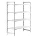 A white Cambro Camshelving Premium stationary unit with 3 vented and 1 solid shelf.
