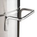 A close-up of the handle on a Grindmaster stainless steel iced tea dispenser.