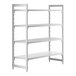 A white Cambro Camshelving Premium stationary unit with shelves.