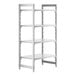 A white Cambro Camshelving® Premium stationary starter unit with four shelves.