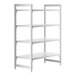 A white shelving unit with four Camshelving® shelves.