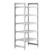 A white plastic Cambro Camshelving® Premium shelving unit with 5 vented shelves.