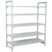 A white metal Cambro shelving unit with four vented shelves.